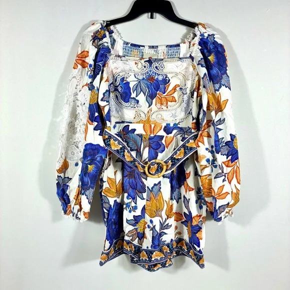 Farm Rio Lace Trim Romper Off-White Summer Flowers Small Medium Large NWT - Picture 5 of 17